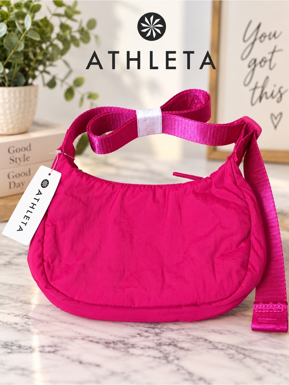 Athleta Hot Pink Crossbody Bag with Adjustable Strap